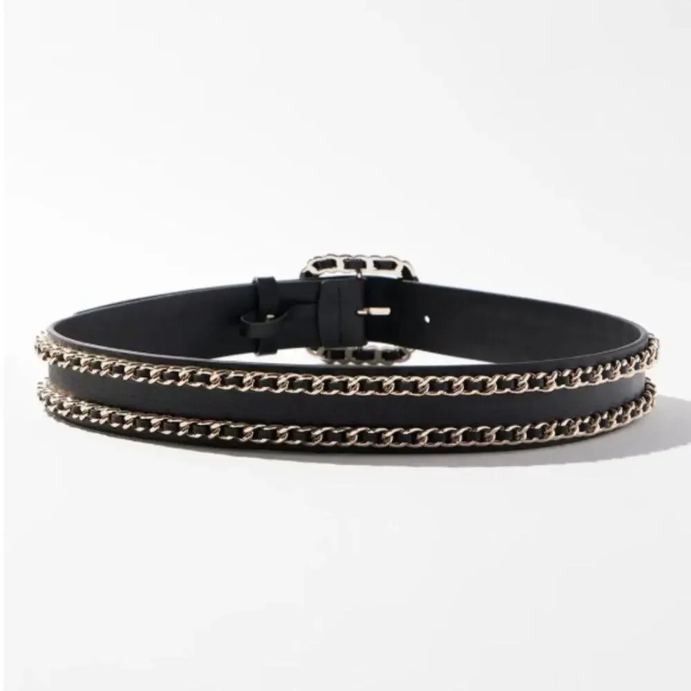 White House Black Market Double Chain Leather Belt – Size S – NWT